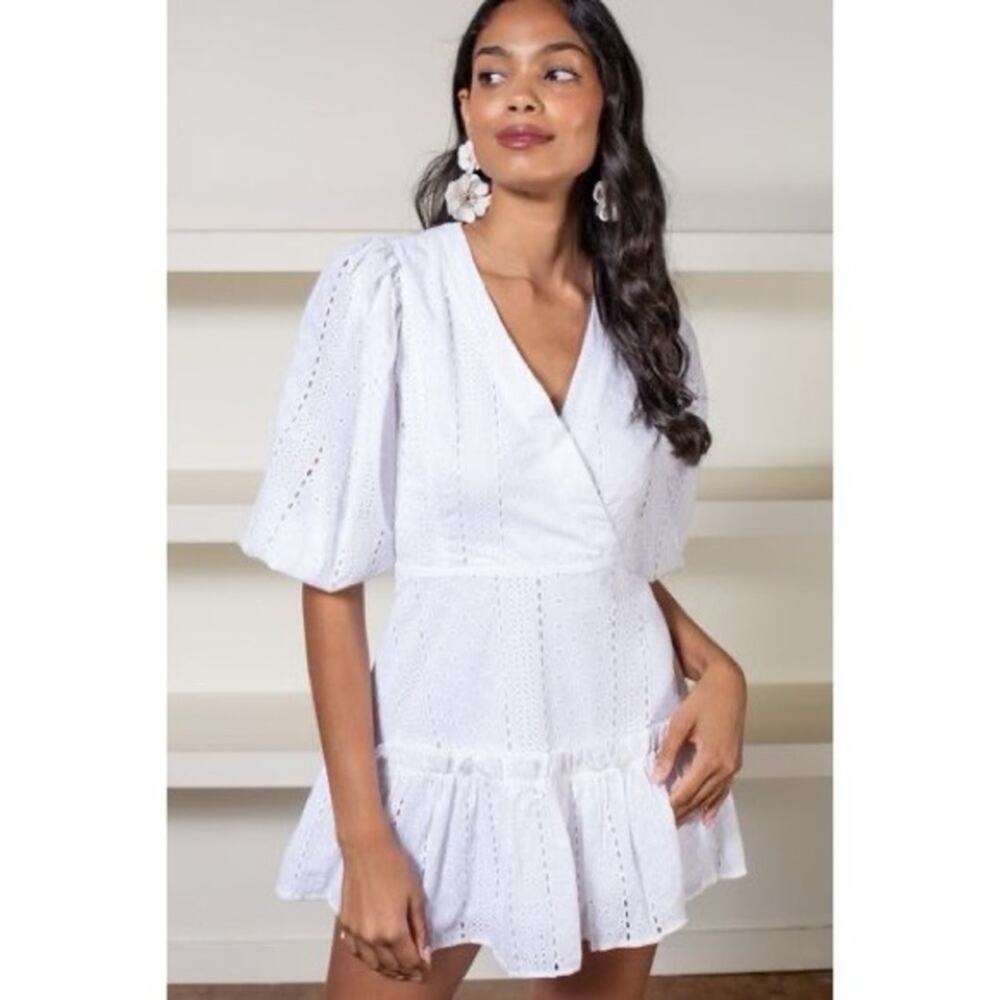 NWT Karlie Santorini Eyelet Faux Wrap Mini Dress